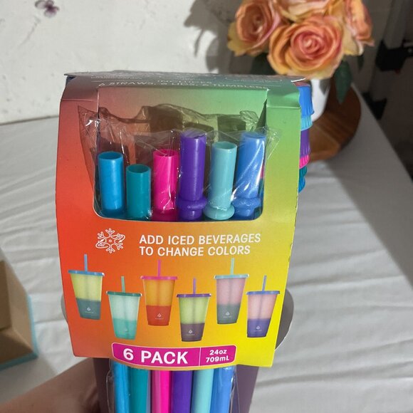 Manna 6-Pack 24oz Color-Changing Reusable Tumblers & Straws Set Eco-Friendly BPA - Picture 2 of 6